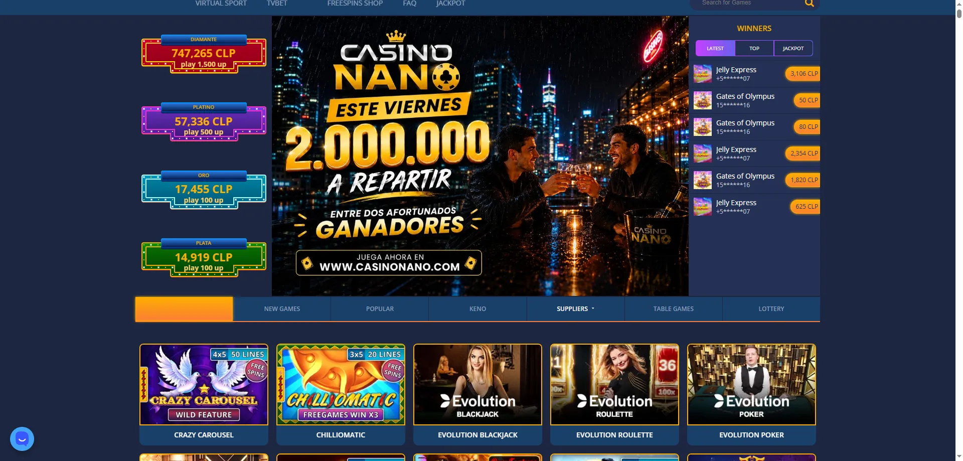 Nano Casino Chile plataforma oficial &mdash; juegos y pagos en CLP